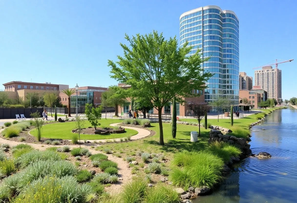 A green landscape of the Rio Salado area showcasing revitalization efforts.
