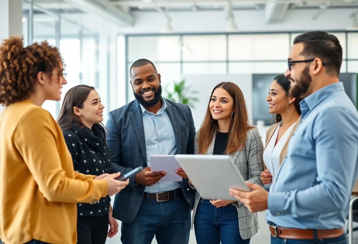 Diverse small business leaders engaged in discussion about advocacy