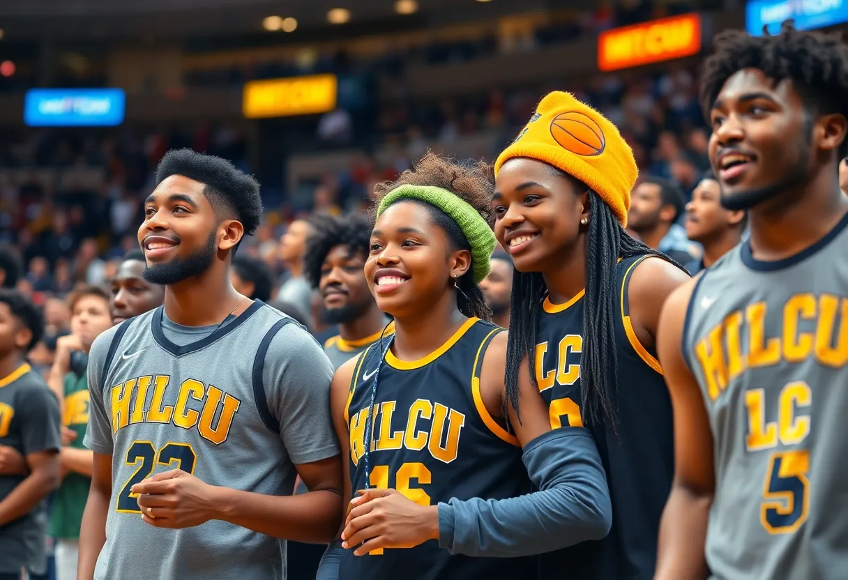 Young athletes celebrating at an HBCU basketball game.