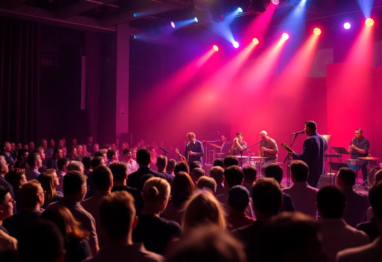 A lively jazz concert at The Nash featuring musicians on stage.