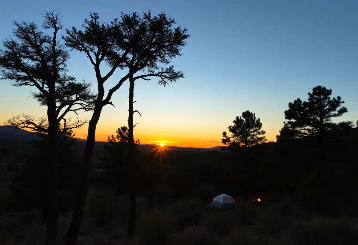 Sunset view of Tonto National Forest with camping area