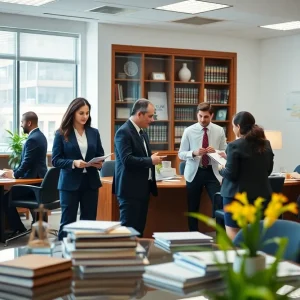 Attorneys working in a law office, exemplifying client service and legal assistance.
