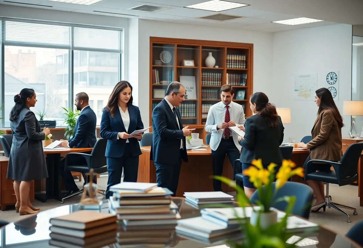 Attorneys working in a law office, exemplifying client service and legal assistance.