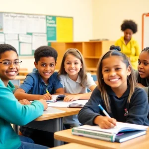 Diverse students learning in a classroom at a private school