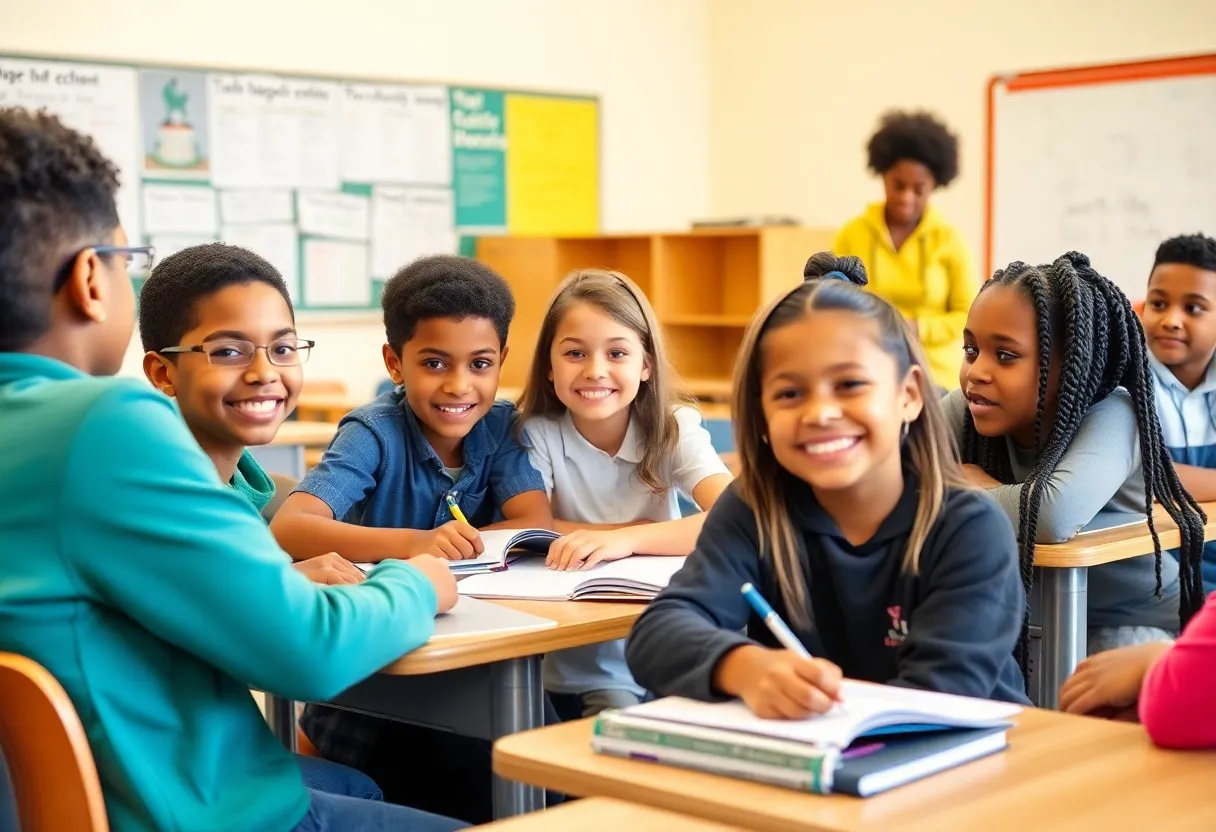 Diverse students learning in a classroom at a private school