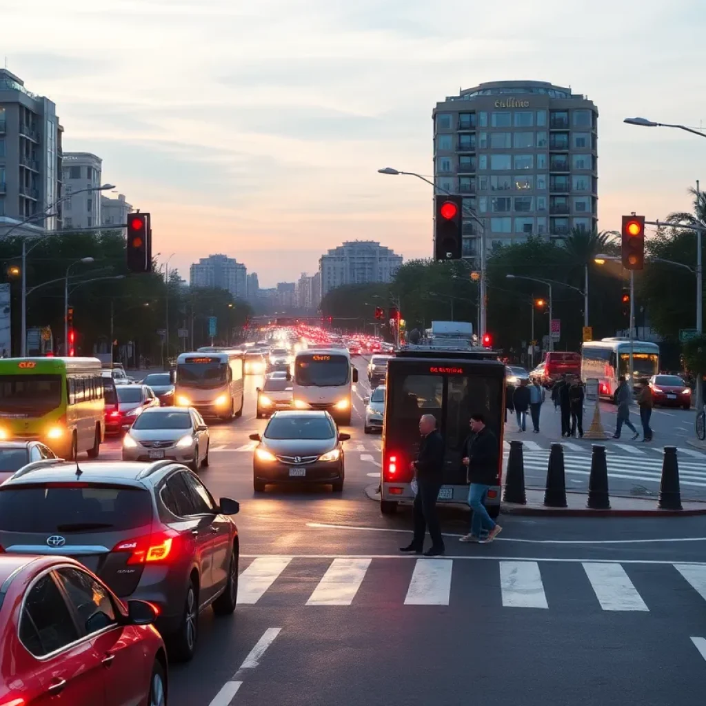 A busy traffic intersection in Phoenix during the evening