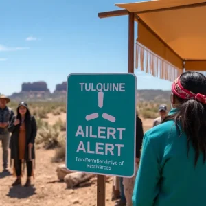Illustration of a turquoise alert system in Indigenous community settings