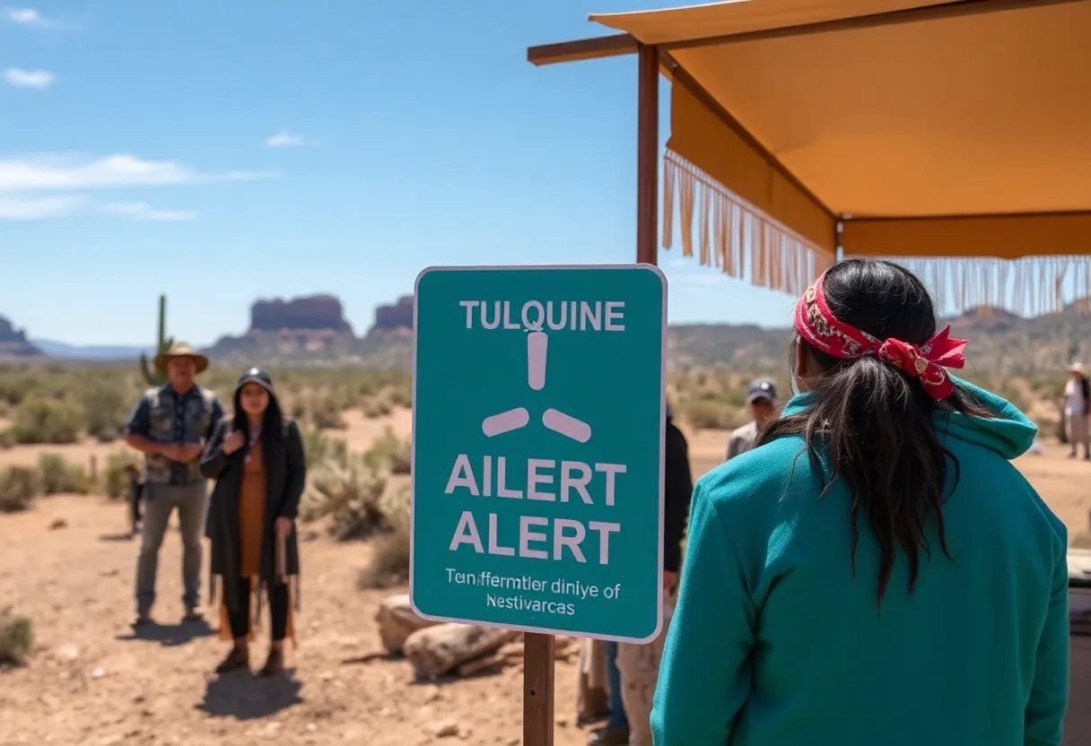Illustration of a turquoise alert system in Indigenous community settings