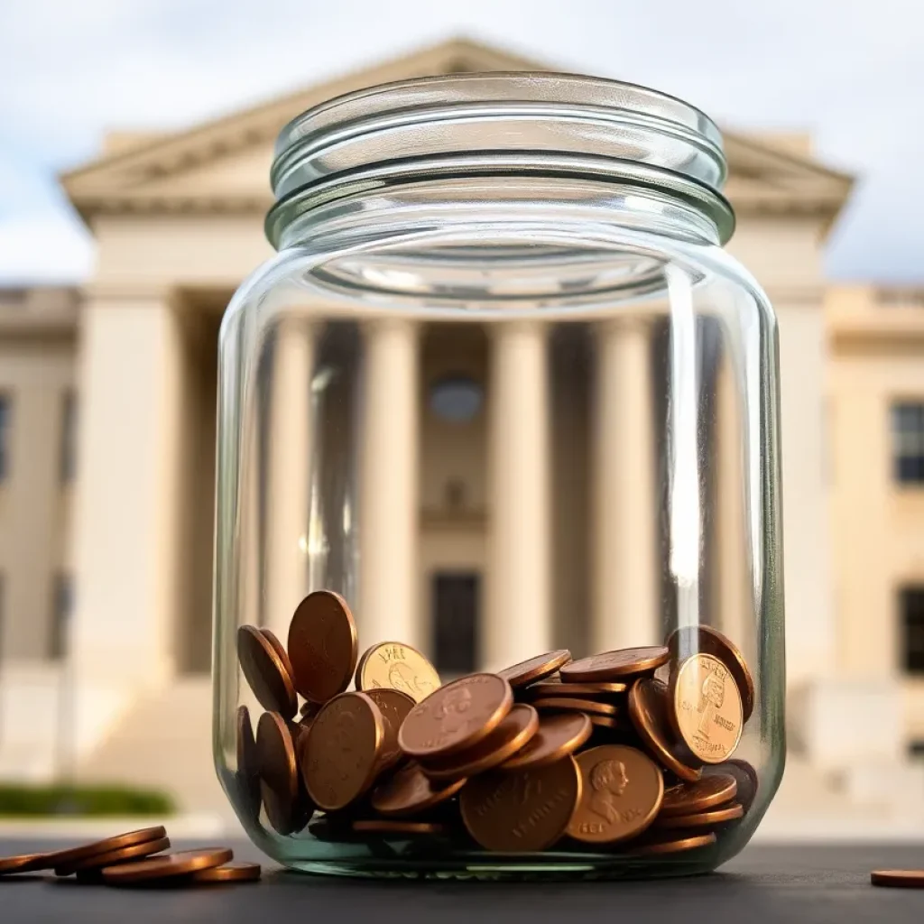 Concept image of U.S. pennies being phased out with empty coin jar