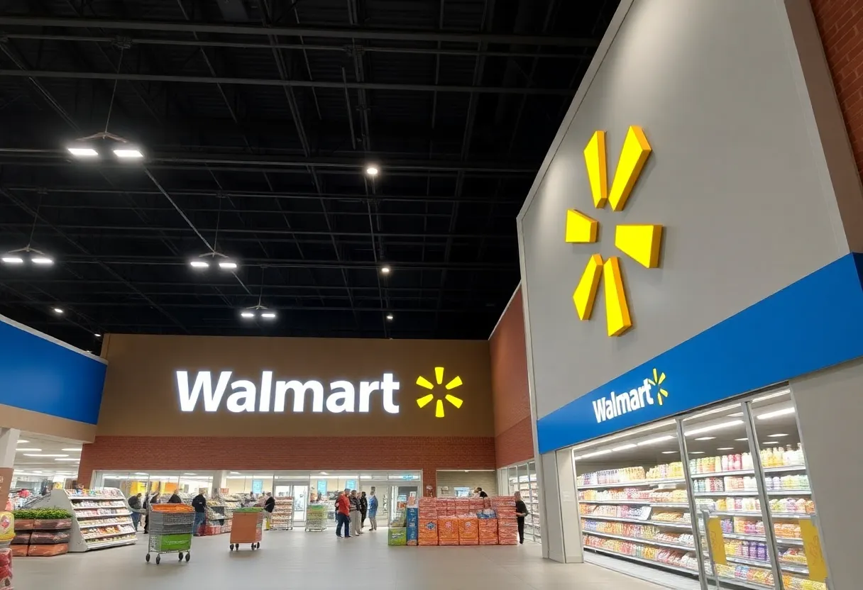 Exterior view of a renovated Walmart Supercenter