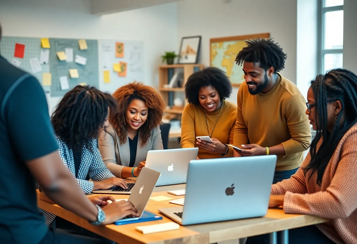 Black entrepreneurs working together in a supportive environment