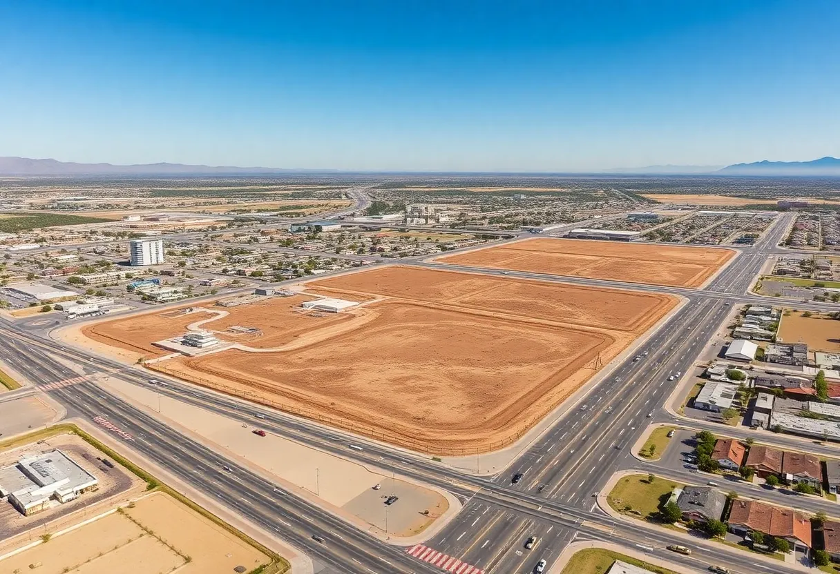 Aerial view of 217 acres of vacant land in northeast Phoenix, Arizona.