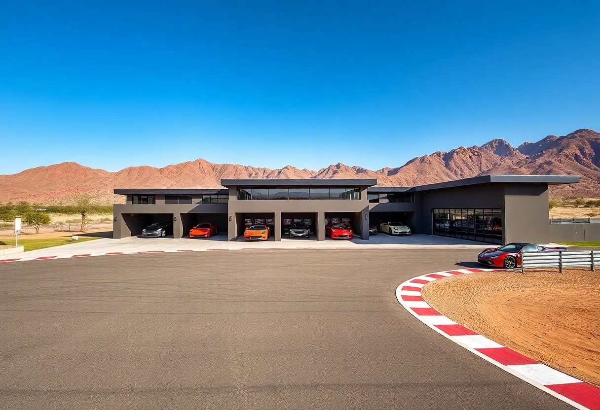 Rendering of the proposed Apex Motor Club expansion showing clubhouse and garages