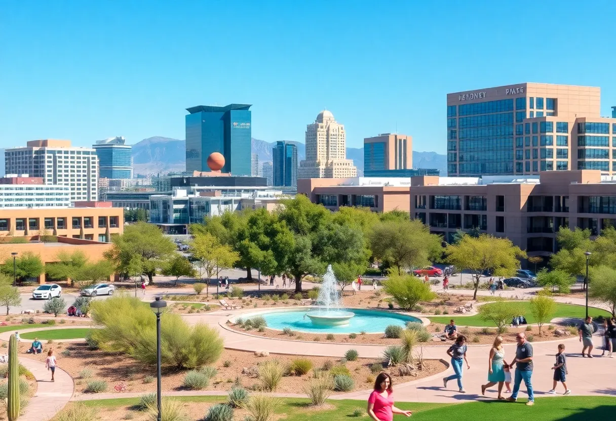 Arizona city showing modern buildings and community parks