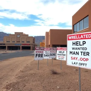 Desolate urban landscape in Arizona highlighting job losses.