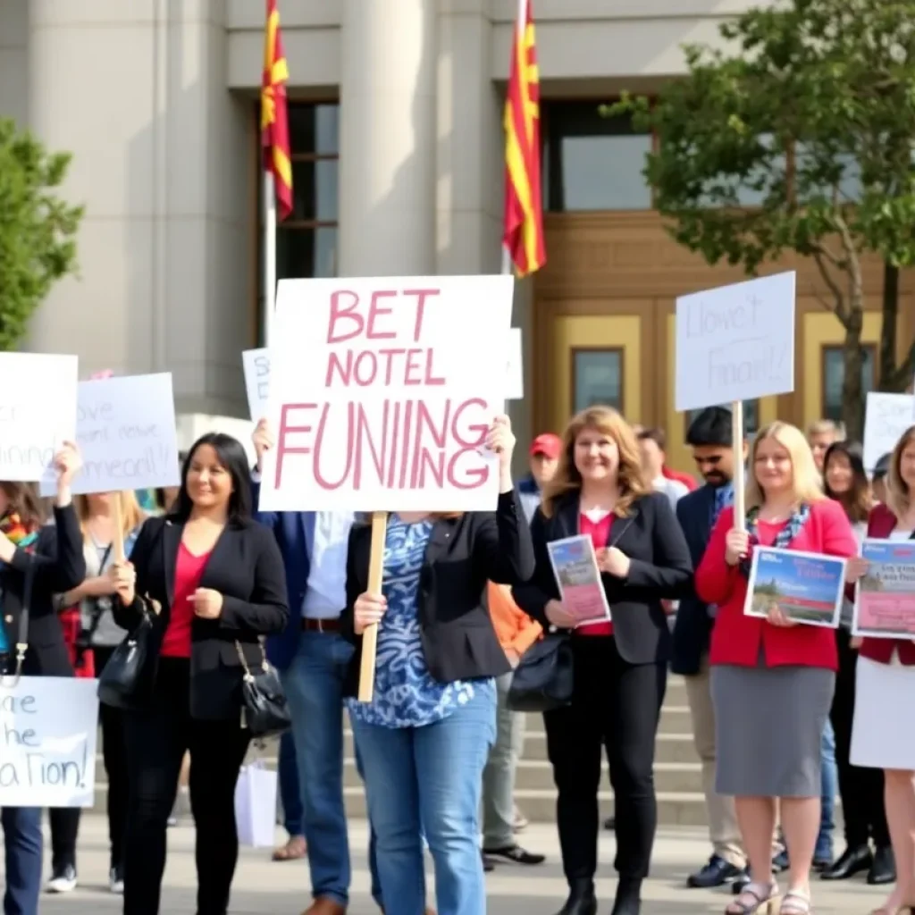 Rally for Arizona education funding with educators and parents holding signs