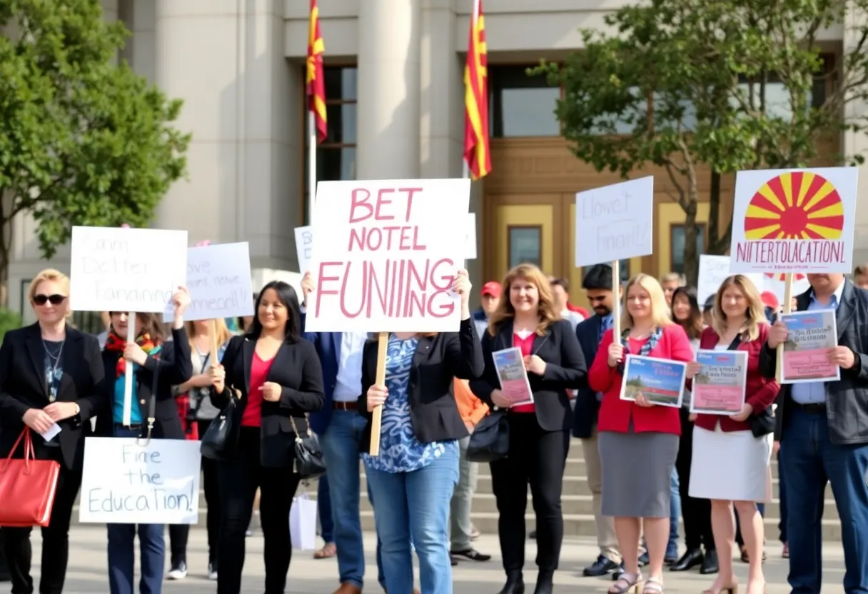 Rally for Arizona education funding with educators and parents holding signs