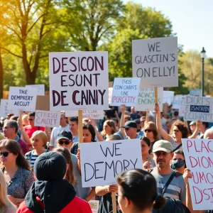 A diverse group of protesters at the Arizona State Capitol advocating for democracy