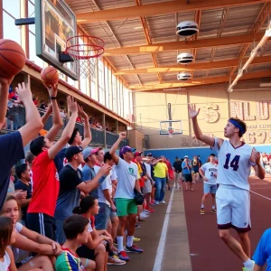 Vibrant summer sports scene in Arizona featuring basketball, baseball, and soccer.