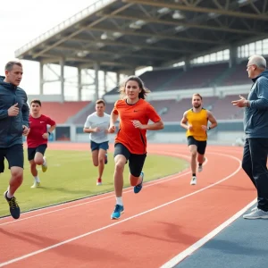 Track and field athletes training at Arizona University
