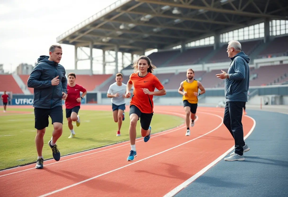 Track and field athletes training at Arizona University