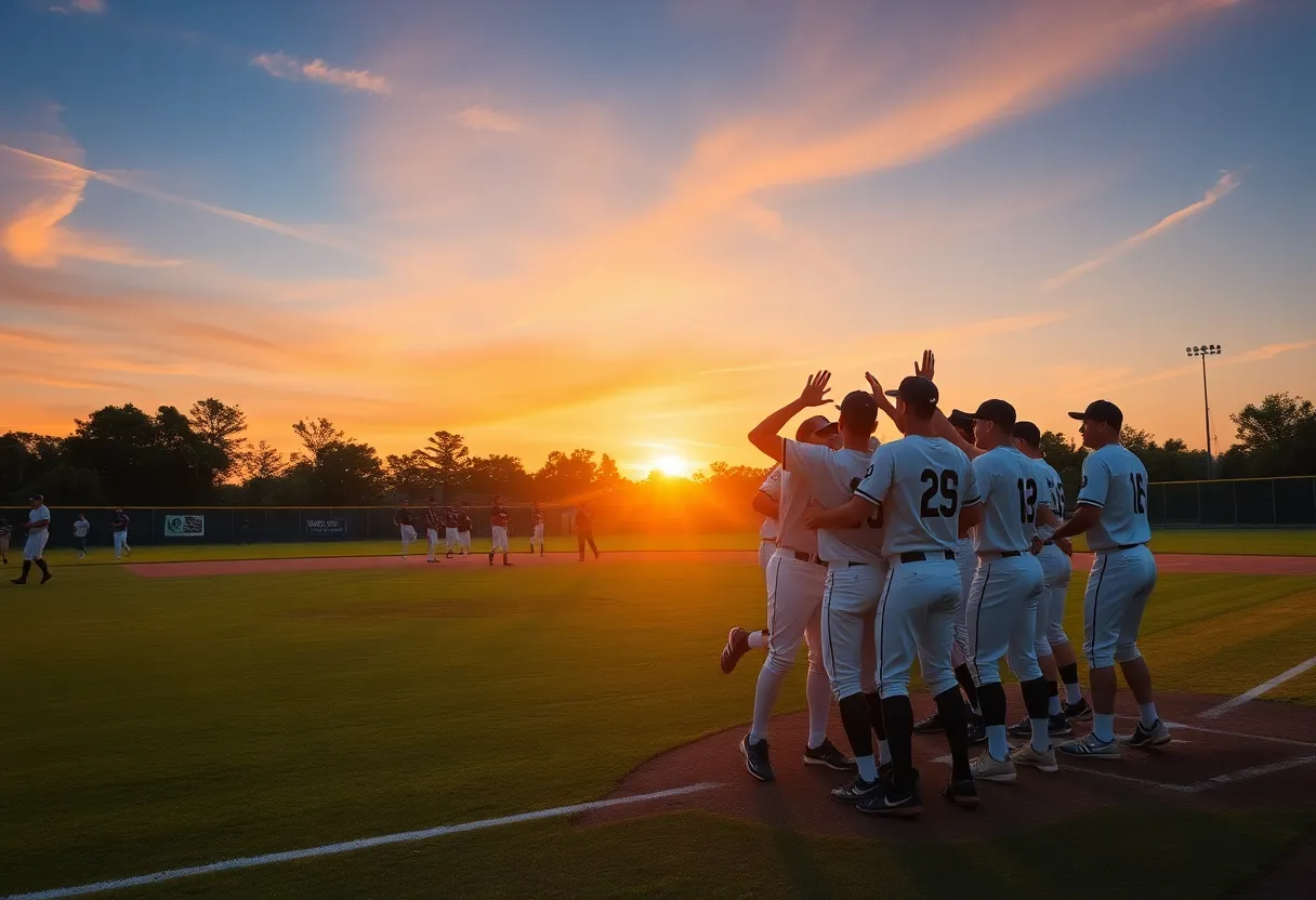 Arizona Wildcats players celebrating winning the College World Series spot