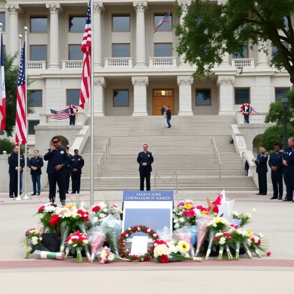 Memorial tribute for Representative Melissa Hortman at the U.S. Capitol with police presence.
