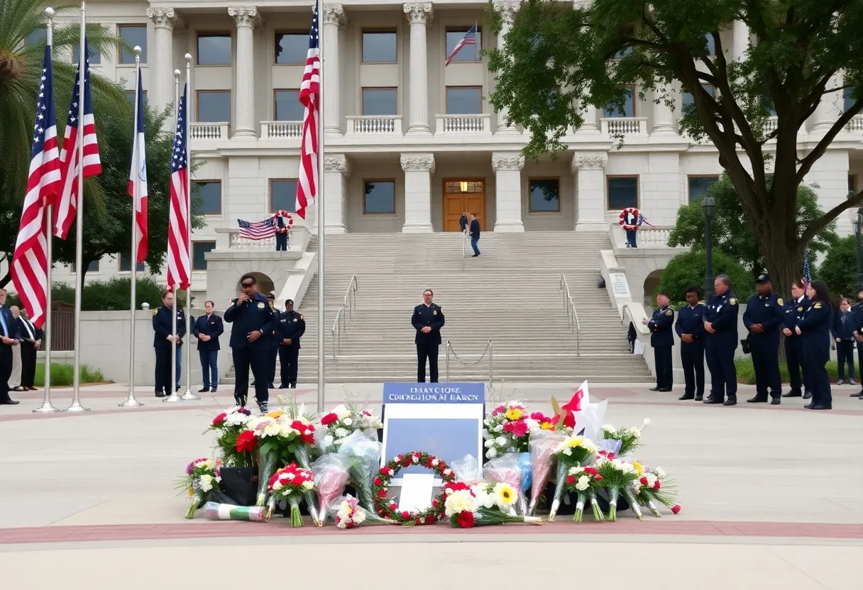 Memorial tribute for Representative Melissa Hortman at the U.S. Capitol with police presence.