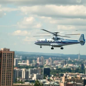 Surveillance aircraft flying over a city landscape in Phoenix.