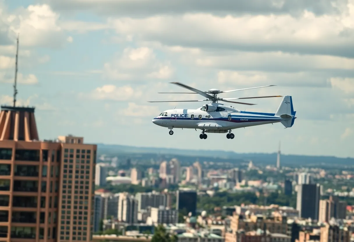 Surveillance aircraft flying over a city landscape in Phoenix.