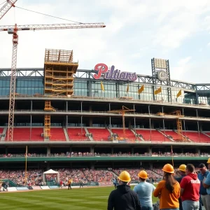 Chase Field renovation concept with fans in the stands and a modern scoreboard.