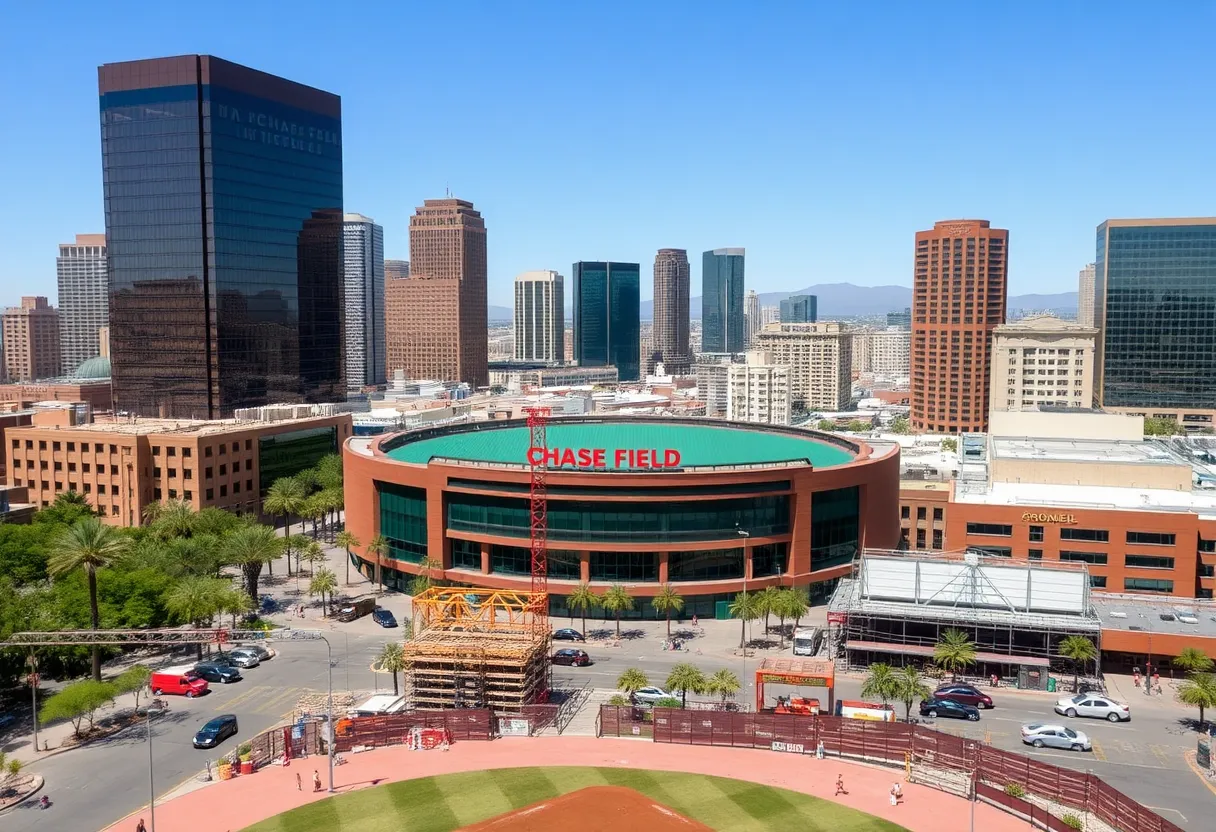 Downtown Phoenix with Chase Field; community discussions for renovation plans.