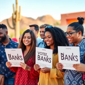 Community members participating in a voting process for Arizona banks.
