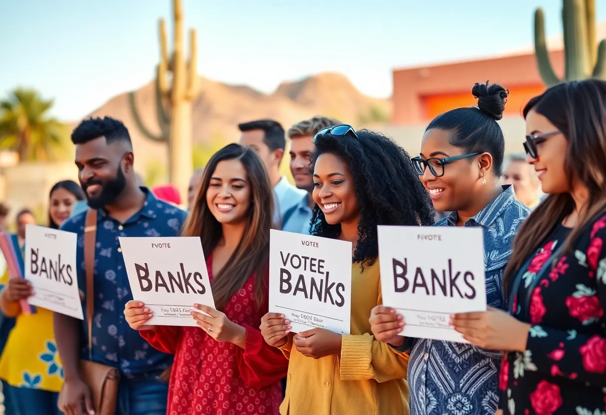 Community members participating in a voting process for Arizona banks.