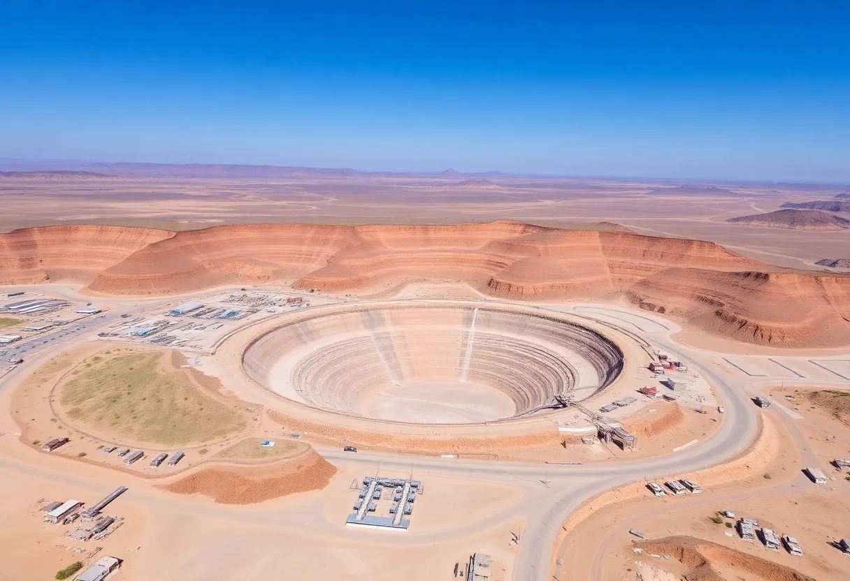 Aerial view of a copper mining site with open-pit operations.