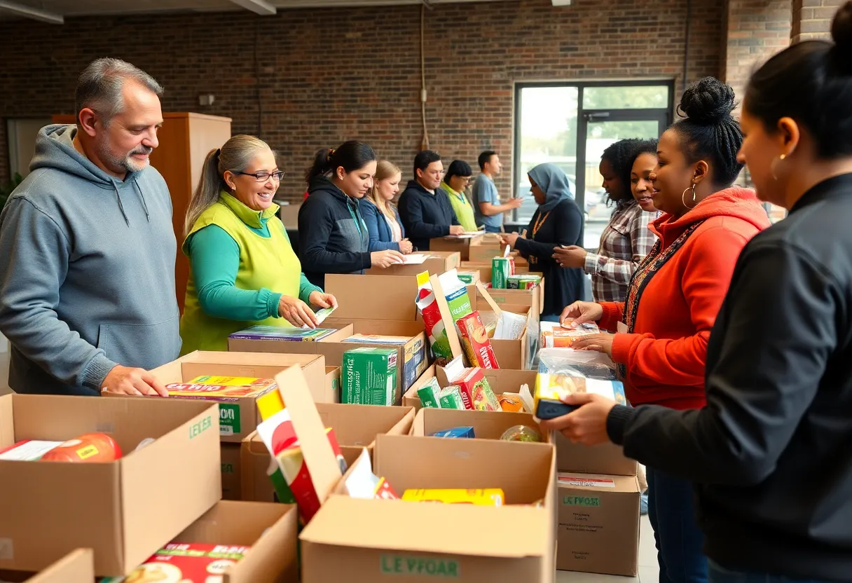 Volunteers at a food distribution event supporting local families in Douglas.
