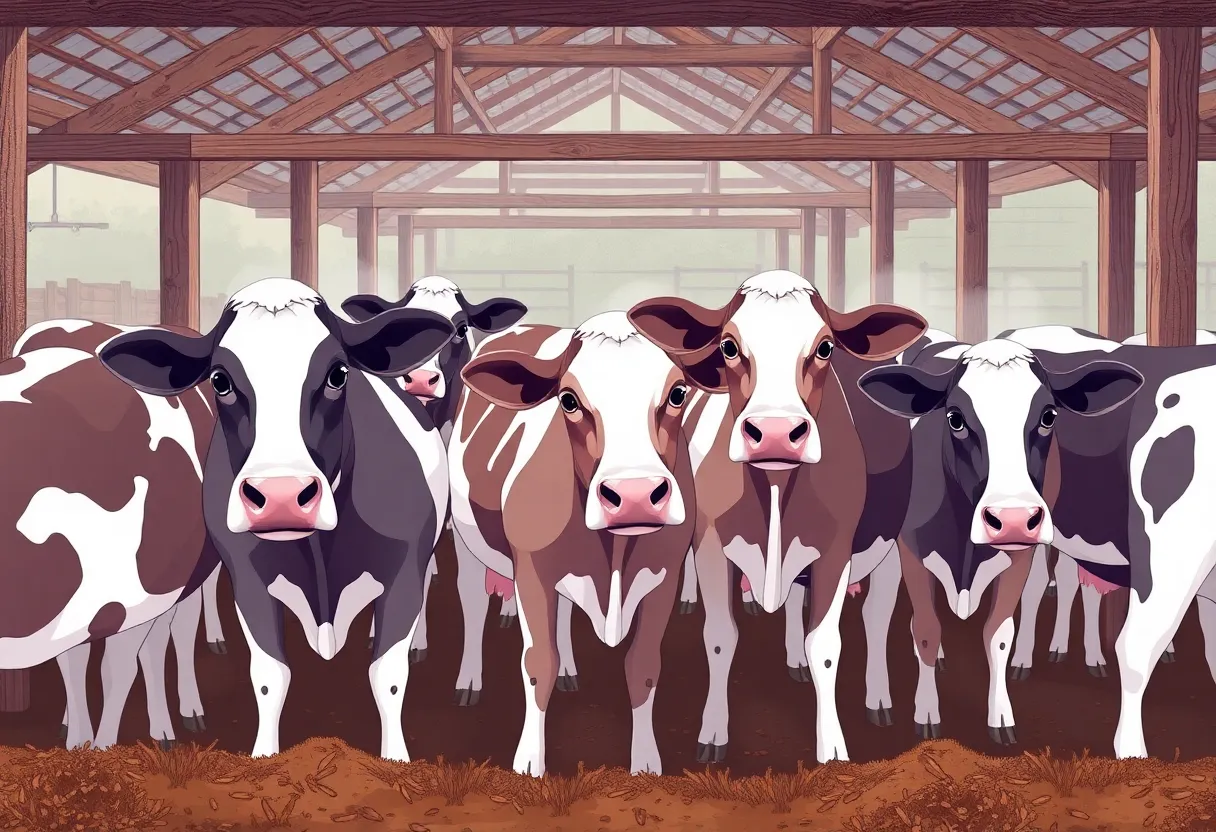 Dairy cows in poor living conditions, illustrating animal welfare issues