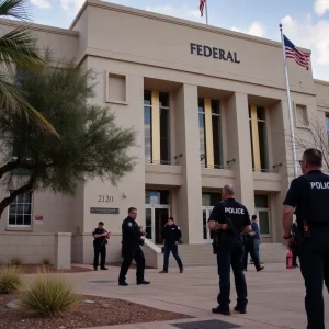 Federal building in Tucson, Arizona during law enforcement activity