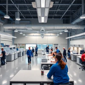 Students training in an aerospace and defense facility