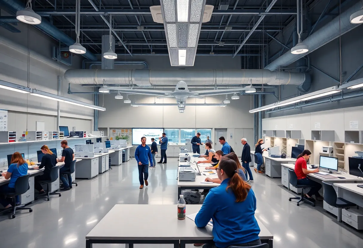Students training in an aerospace and defense facility