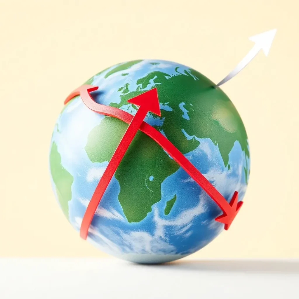 Illustration of global economic slowdown with falling indicators