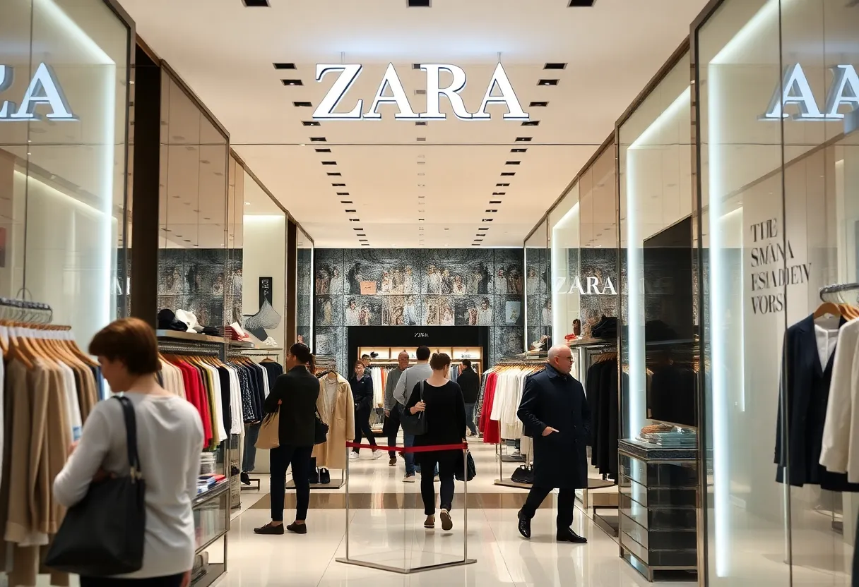 Interior view of a Zara store with customers shopping