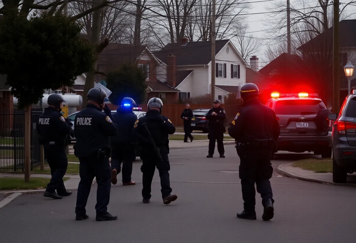 Police conducting an operation in a residential neighborhood