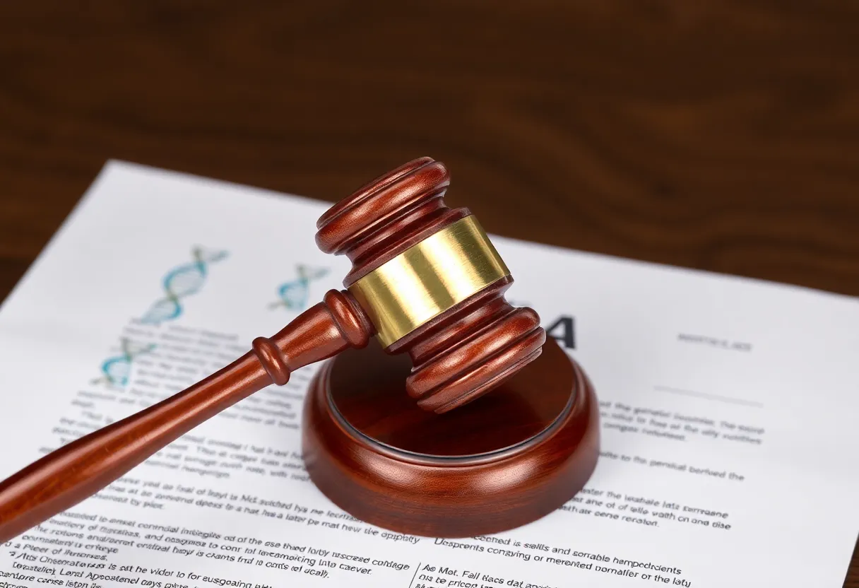 Gavel and legal document on genetic data privacy case