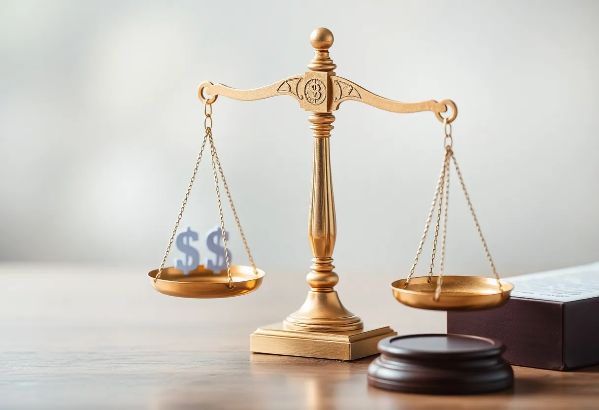 Illustration of legal scales symbolizing litigation and finance regulation.