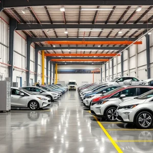 Lucid Group manufacturing site in Arizona with electric vehicles and advanced technology.