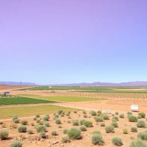 Aerial view of irrigated lands in drought-prone Mohave County, Arizona.