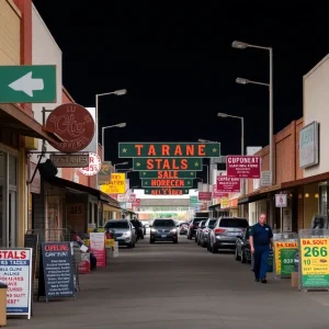 Street view of businesses in Nogales, Arizona