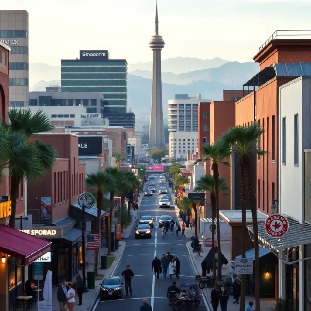 Business district in Phoenix showcasing various local enterprises.