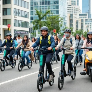 Community members riding e-bikes and e-scooters safely in Phoenix